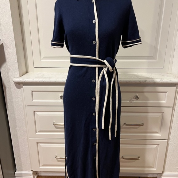 J. Crew Merino Wool Cotton Navy Button Up Knit Midi Dress (size xs) - Picture 6 of 6